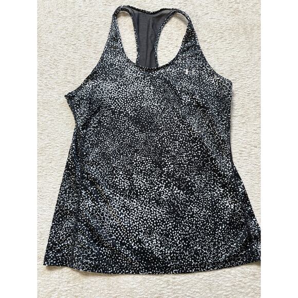 Under Armour HeatGear Mesh Gym Racerback Tank Top Black/White Womens M Fast Ship - Picture 1 of 5